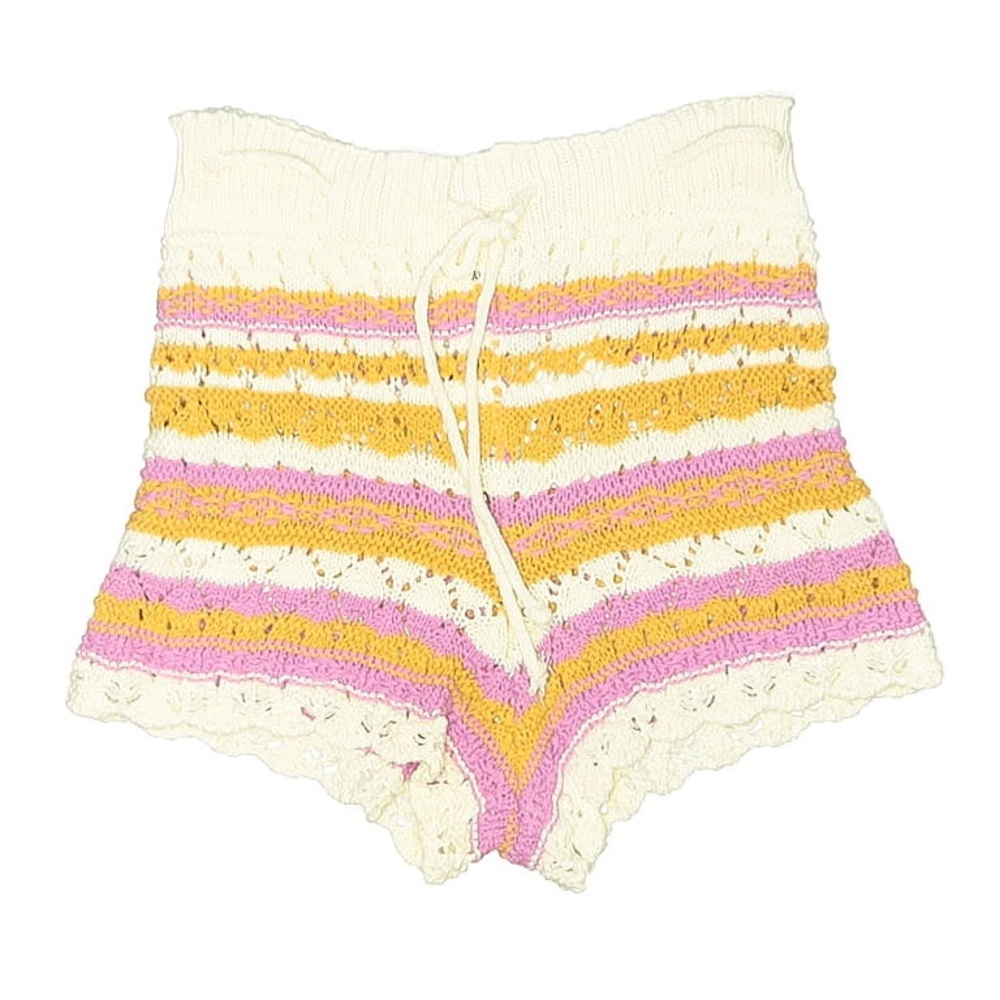 Pull&Bear Women's Crochet Knit Shorts - Cream, Pink, and Yellow